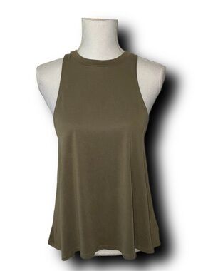 Silence + Noise Olive Green High Neck Racerback Modal Blend Muscle Tank